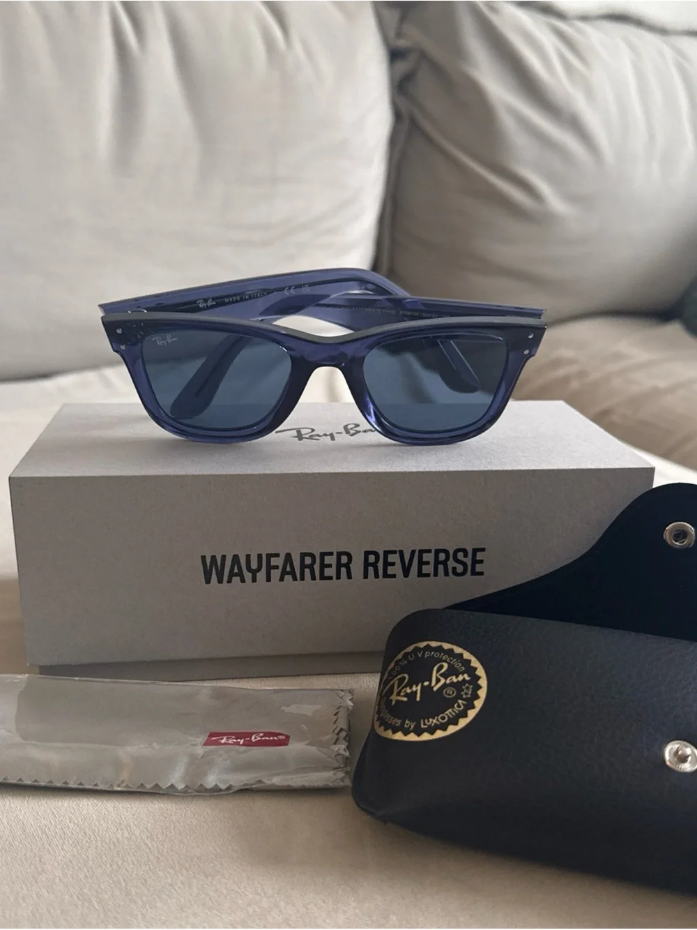 Ray-Ban Wayfarer Reverse 6708/3A Navy Blue Sunglasses Unisex Orig $215